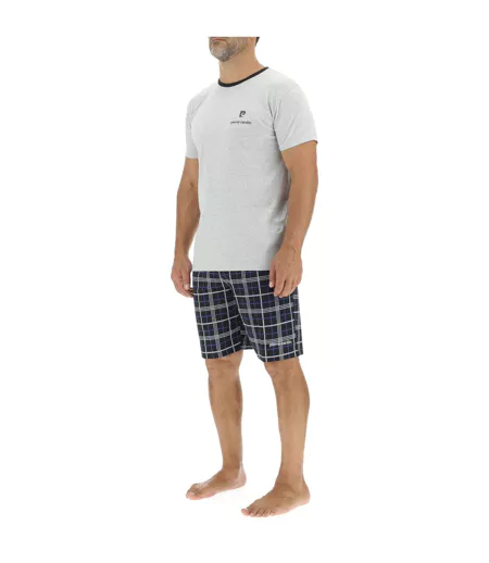 Ensemble Pyjama court homme en coton à carreaux et Logo poitrine Pierre Cardin