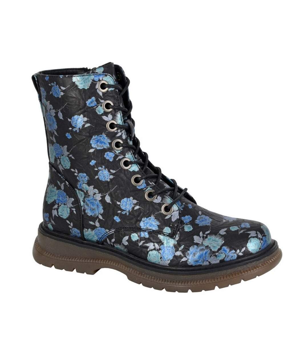 Womens/ladies annetta floral ankle boots black/blue Cipriata-1