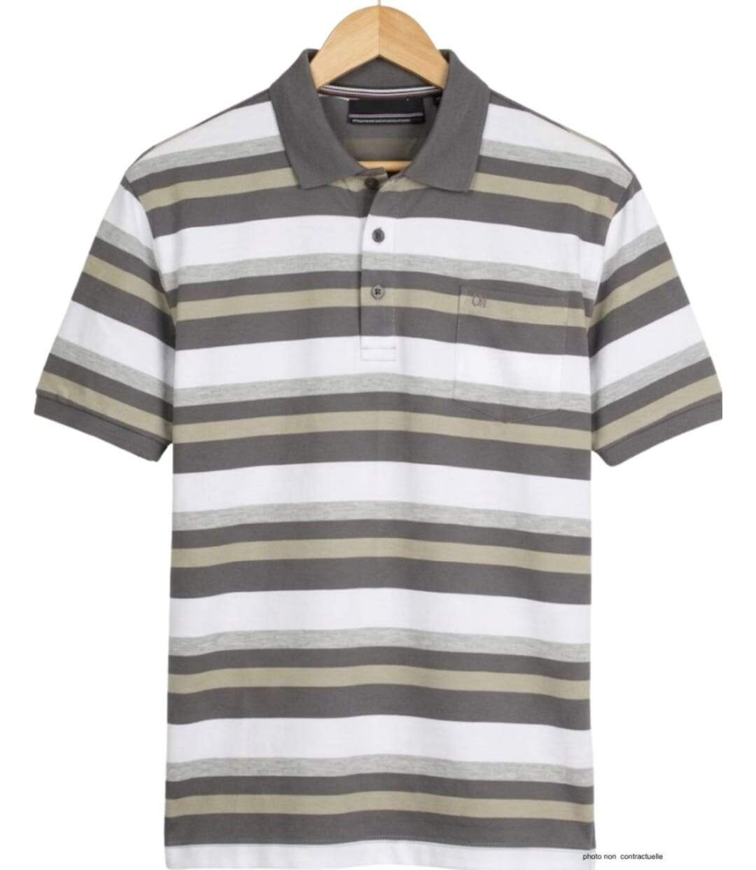 CHALLENGER RALPH3 : Polo manches courtes à rayures en coton beige pour homme-2
