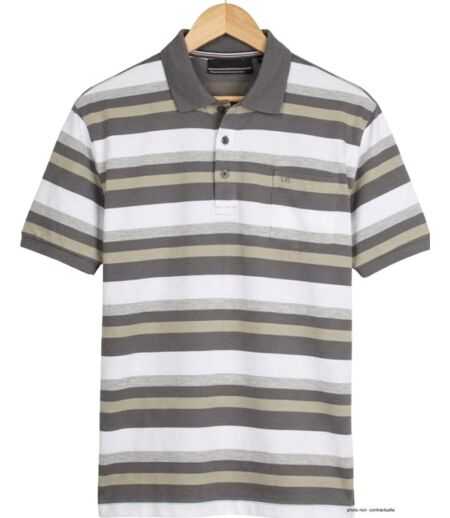 CHALLENGER RALPH3 : Polo manches courtes à rayures en coton beige pour homme