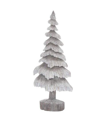 Snowy tree wood effect carved christmas decoration 47cm x 9cm x 21cm grey Hill Interiors
