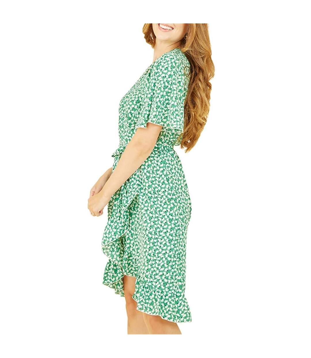 Robe Portefeuille Motif/style Petites Fleurs Femme Vert Mela London-4