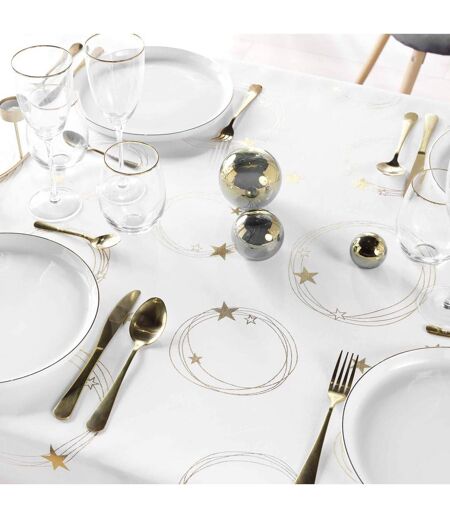 Nappe Imprimé Métallisé Star 140x240cm Blanc & Or