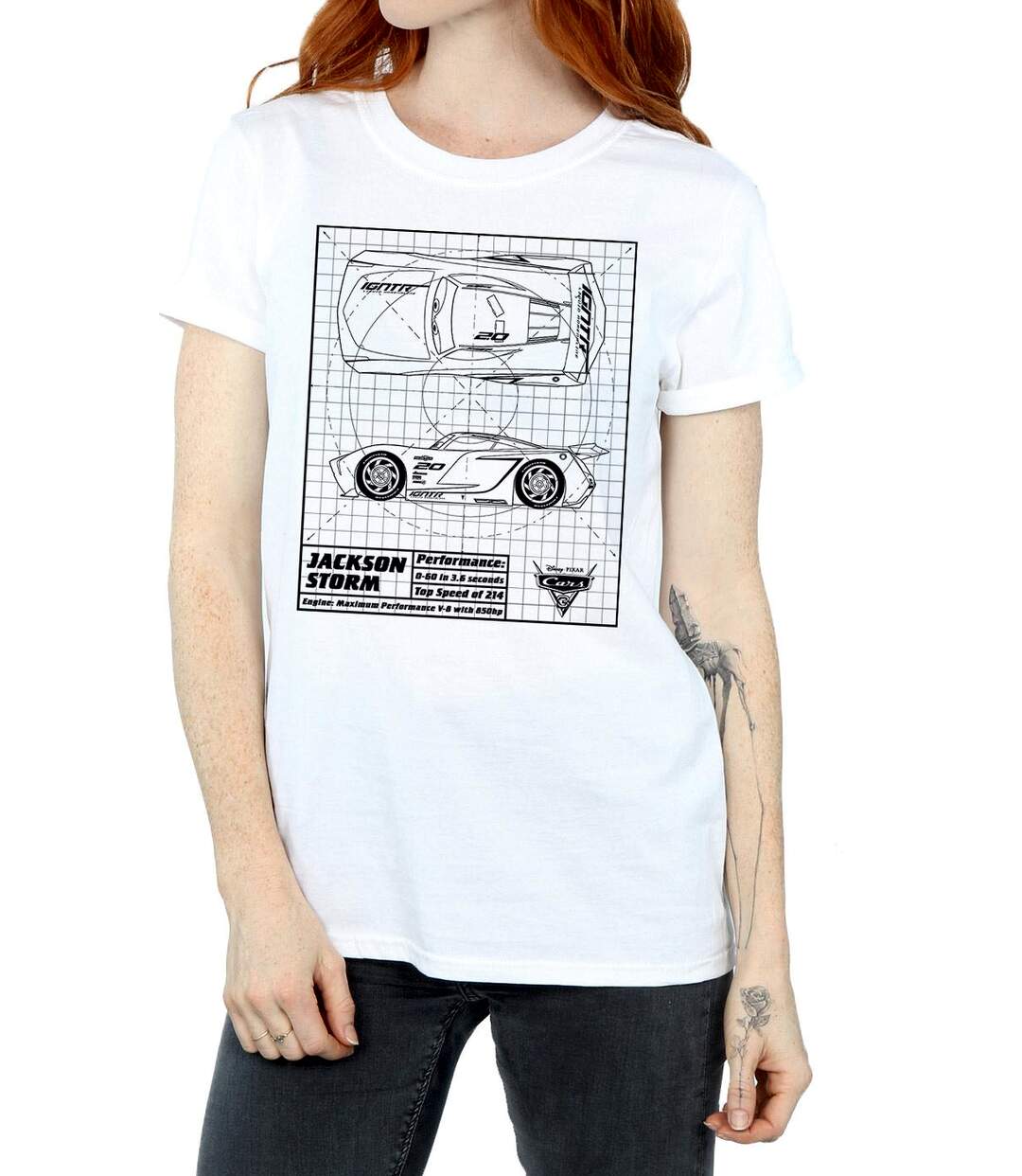 Disney - T-shirt CARS JACKSON STORM BLUEPRINT - Femme (Blanc) - UTBI16110-3