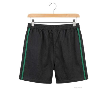 Short homme CHALLENGER 8L noir avec bande verte : le short en coton ultra-confortable spécial moisson