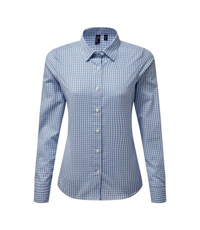 Premier Womens/Ladies Maxton Check Long Sleeve Shirt (Light Blue/White)