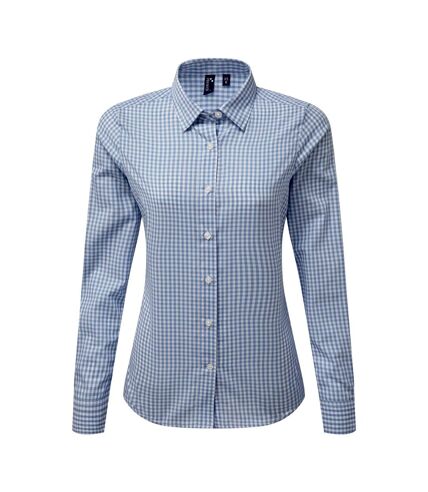 Premier Womens/Ladies Maxton Check Long Sleeve Shirt (Light Blue/White) - UTPC3908
