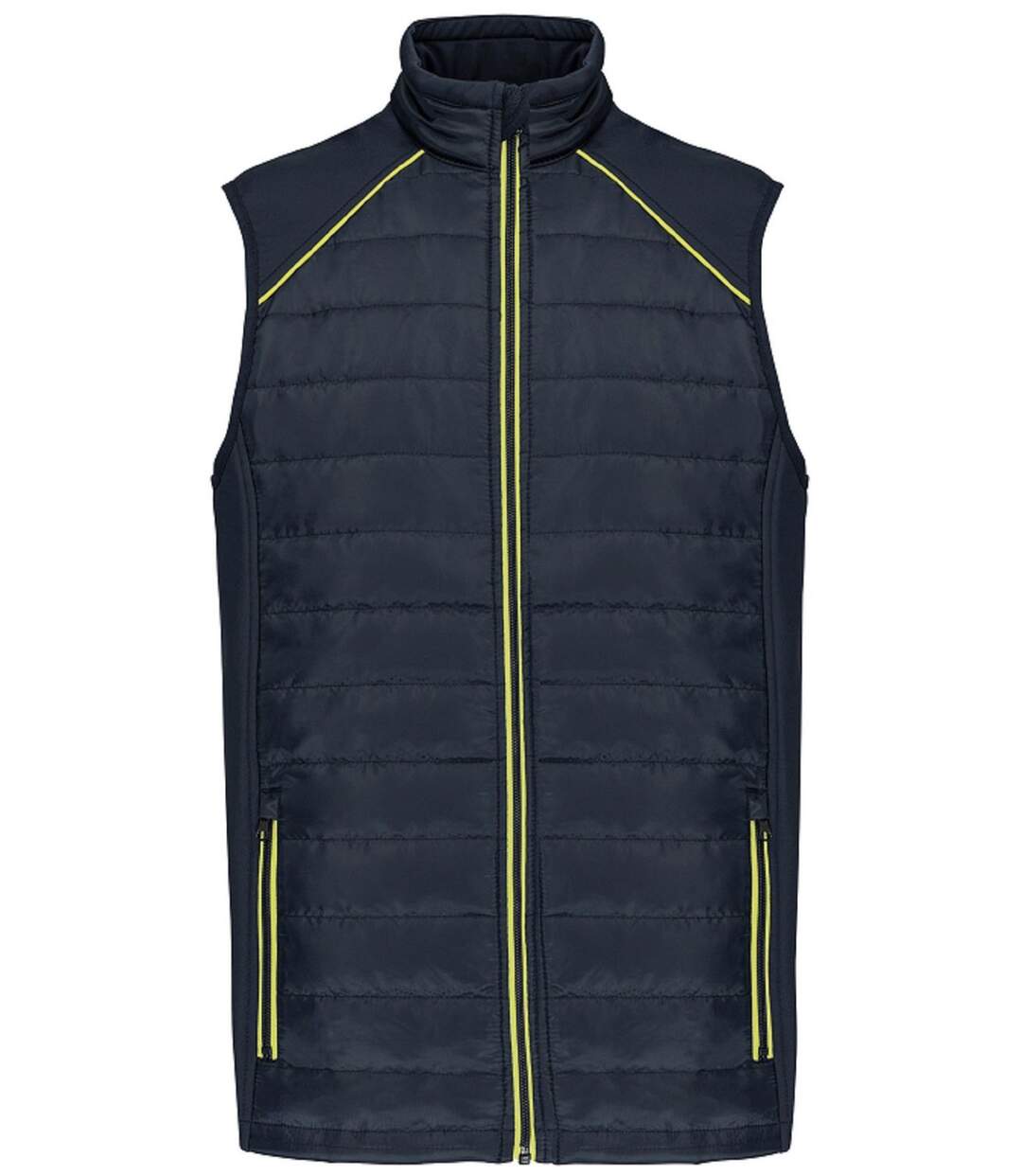 Bodywarmer DayToDay bi-matière - Unisexe - WK606 - bleu marine et jaune fluo