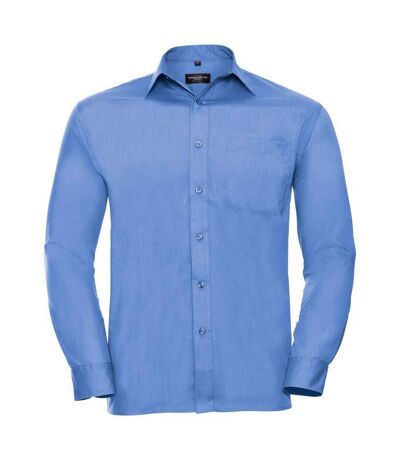 Mens poplin easy-care long-sleeved formal shirt corporate blue Russell Collection