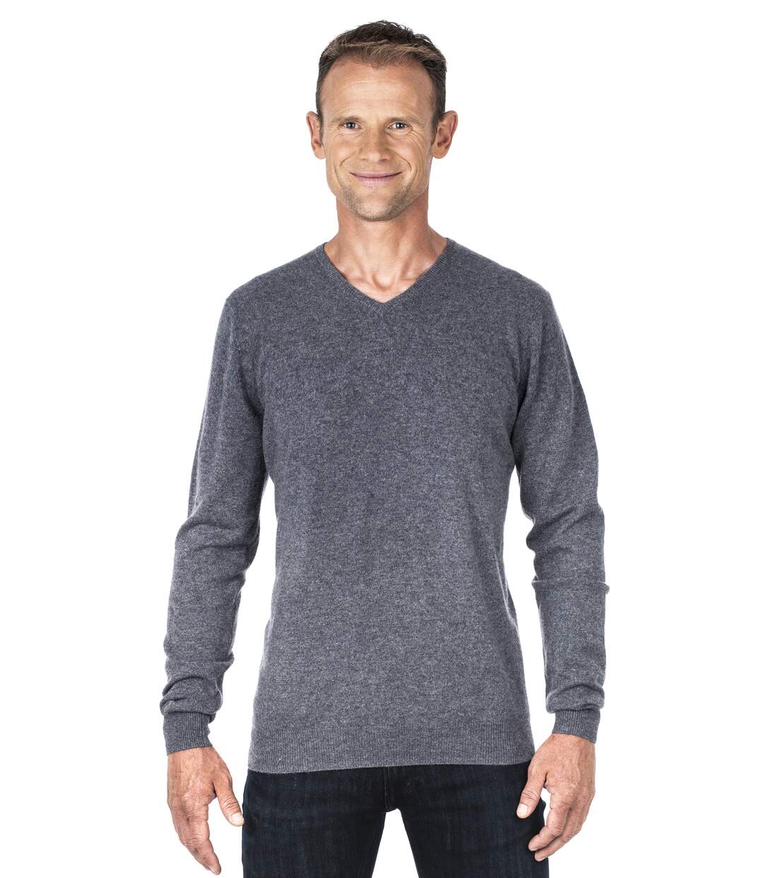 Pull cachemire homme col V gris