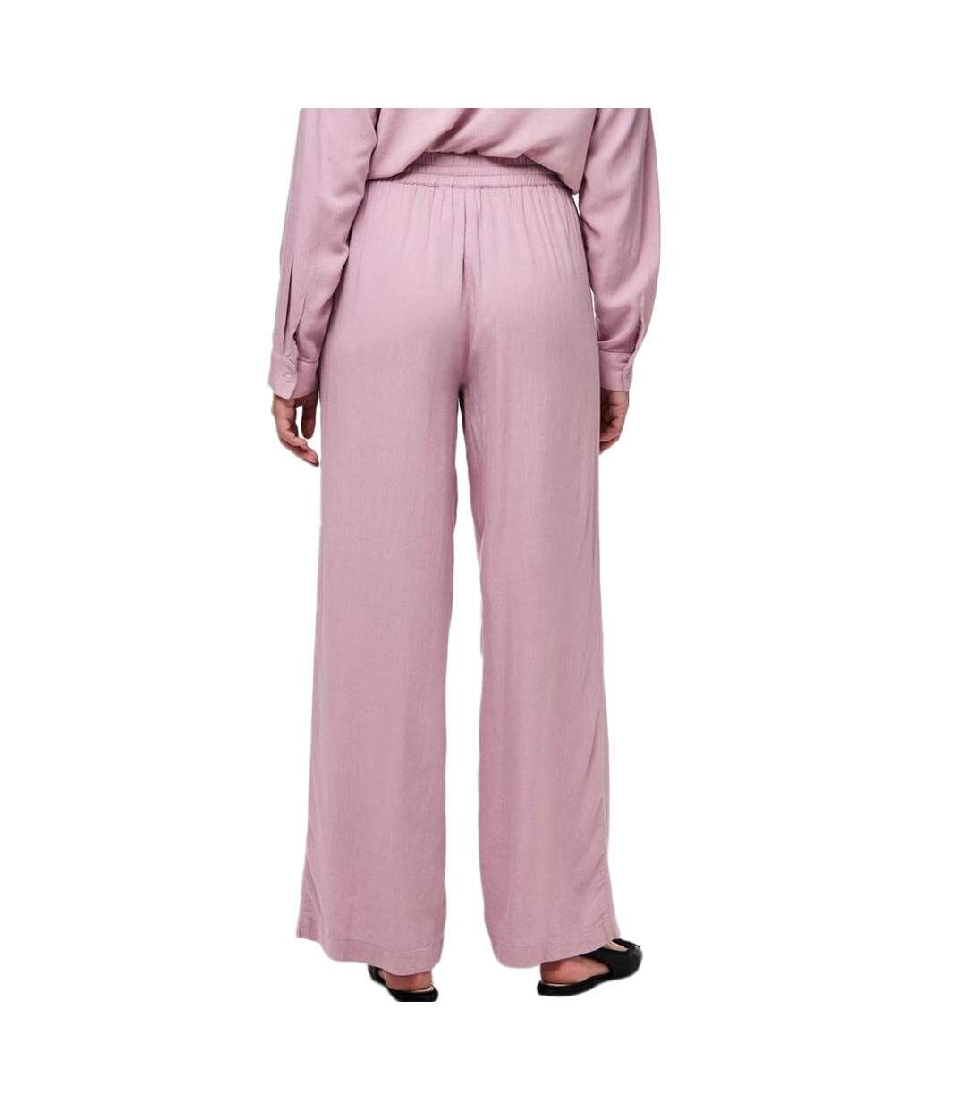 Pantalon fluide rose femme pieces wide-2
