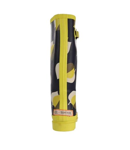 Bottes De Pluie Motif/style Imprimé Feuille Orla Kiely Femme Noir Jaune Imprimé Regatta