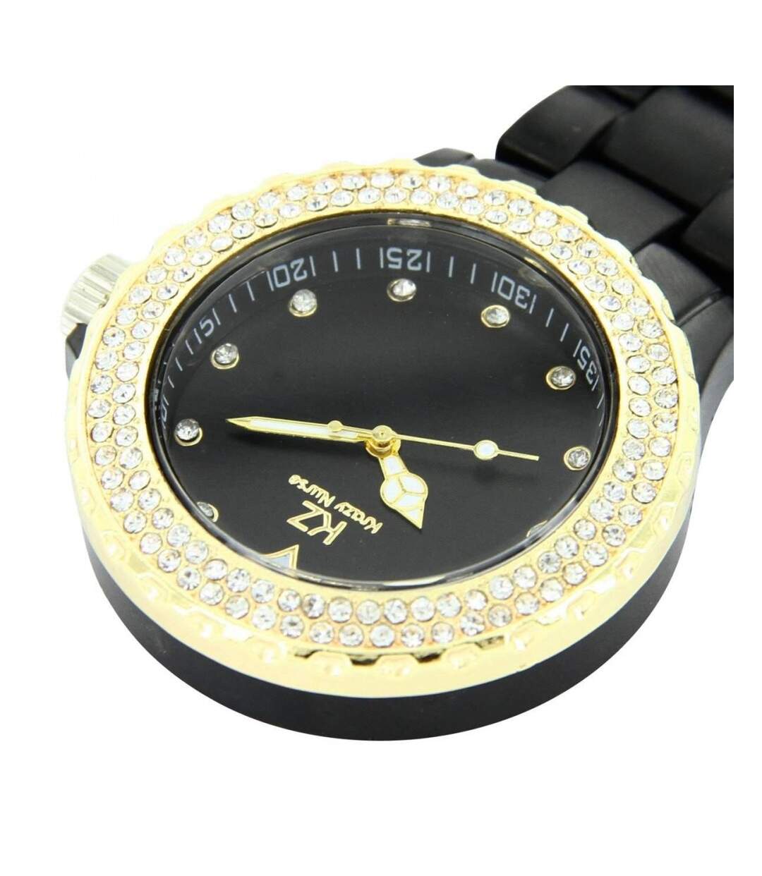 Belle Montre Infirmière Plastique Noir Doré Strass KRAZY 45