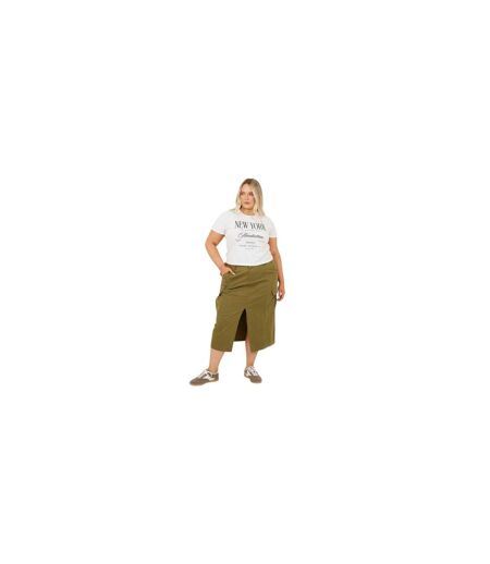 Womens/ladies Denim Plus Cargo Skirt Khaki Green Brave Soul