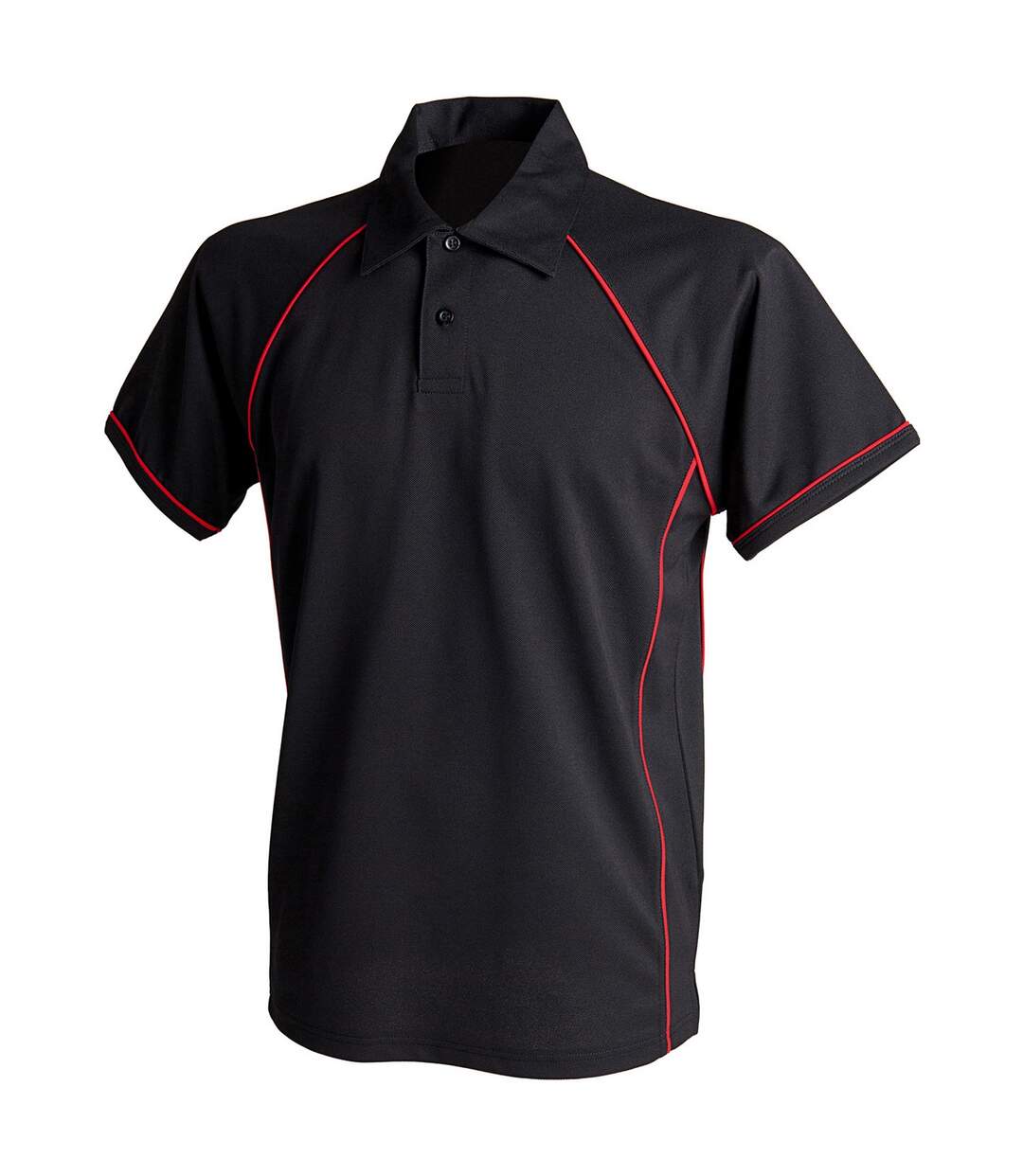 Mens Piped Performance Polo Shirt Black Red Finden & Hales-1