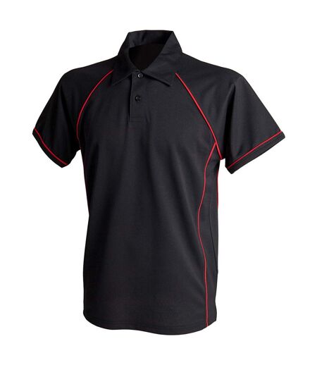 Mens Piped Performance Polo Shirt Black Red Finden & Hales