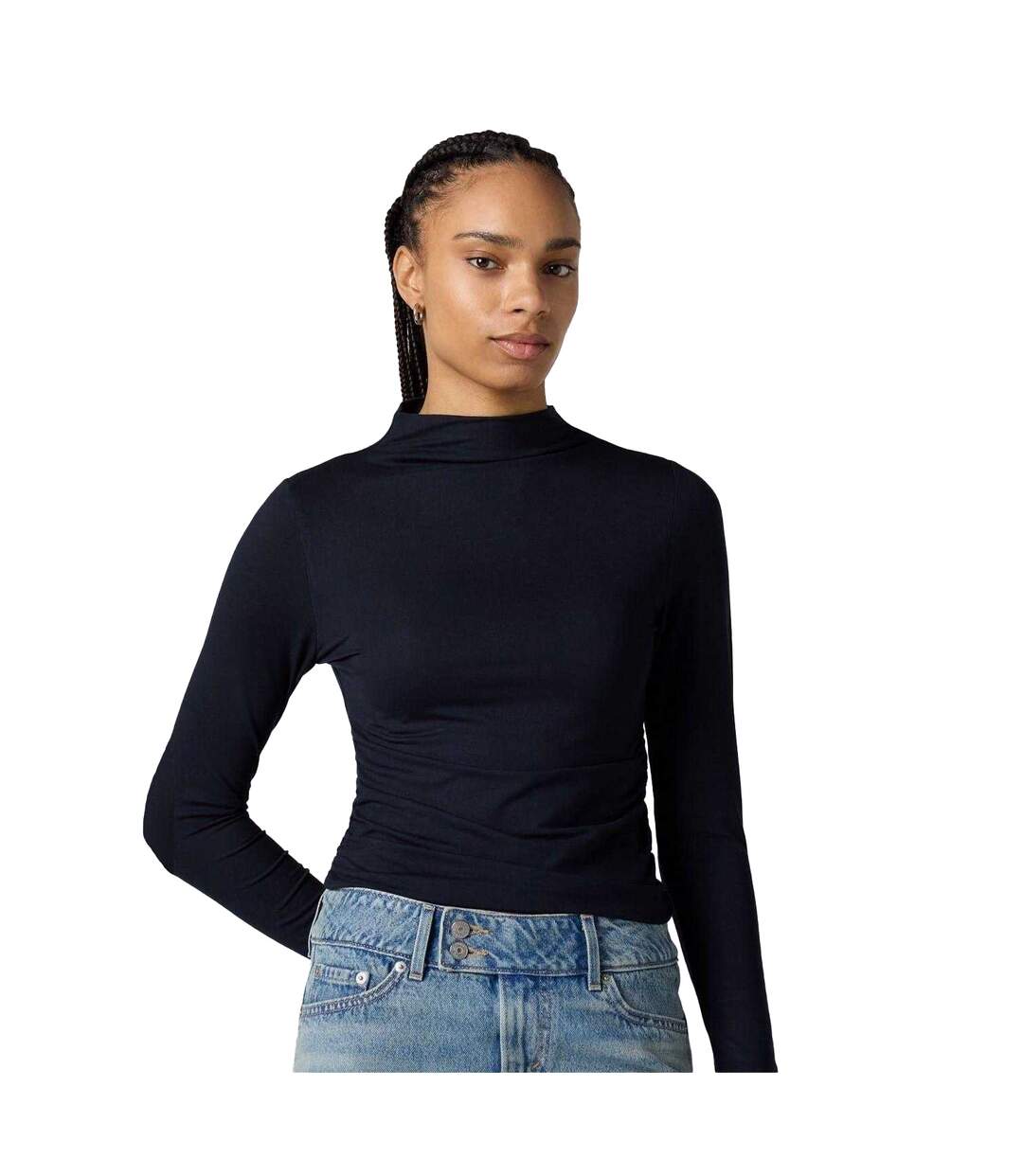 Womens/ladies Nina Mock Neck Slim Long-sleeved T-shirt Anthracite Levis-1