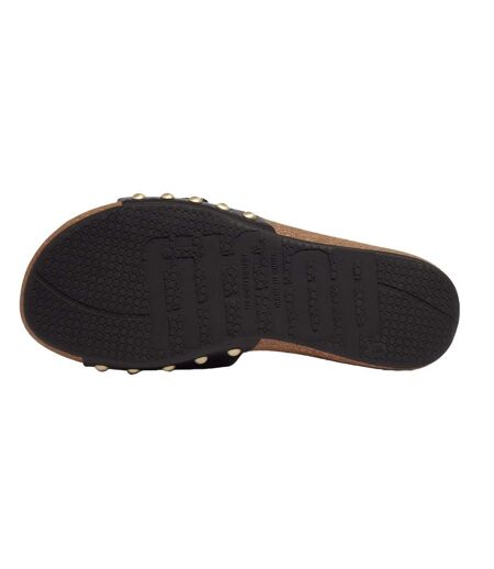 Womens/ladies Leather Iqushion Adjustable Slides Black FitFlop