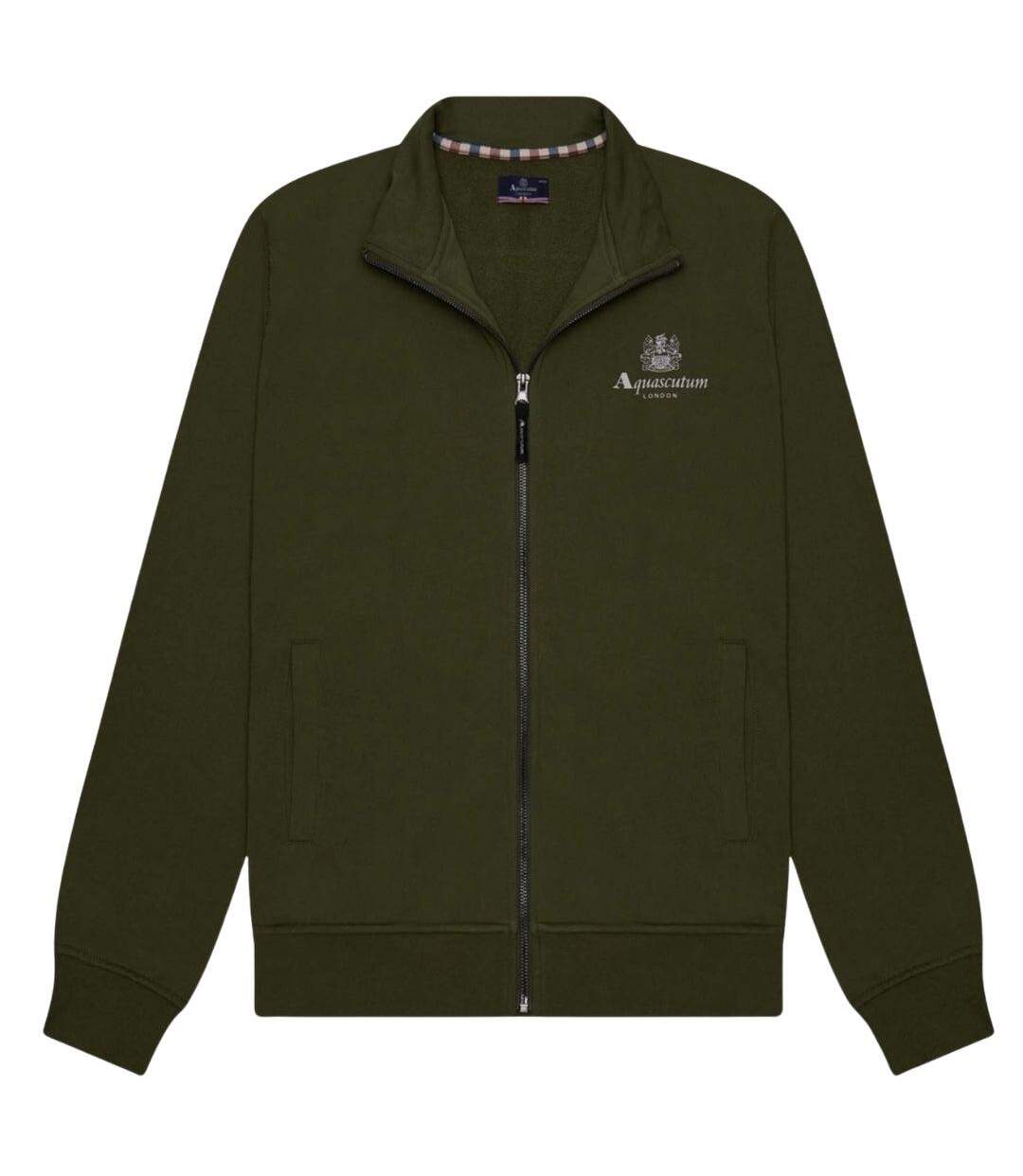 Mens Small Logo Mock Neck Active Fleece Jacket Army Green Aquascutum-1