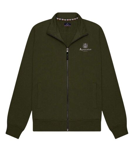 Mens Small Logo Mock Neck Active Fleece Jacket Army Green Aquascutum
