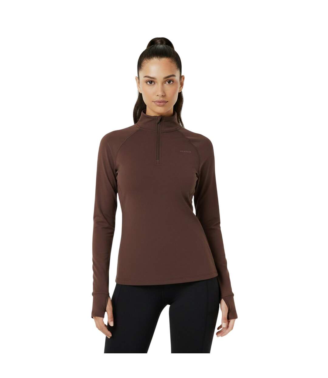 Womens/ladies Plain Long-sleeved Base Layer Top Espresso USA-4