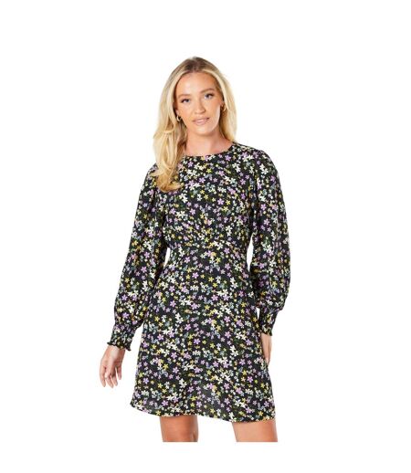 Womens/ladies ditsy floral shirred cuff mini dress black Dorothy Perkins