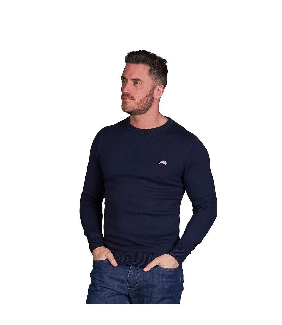 Pull classic homme bleu marine Raging Bull-3