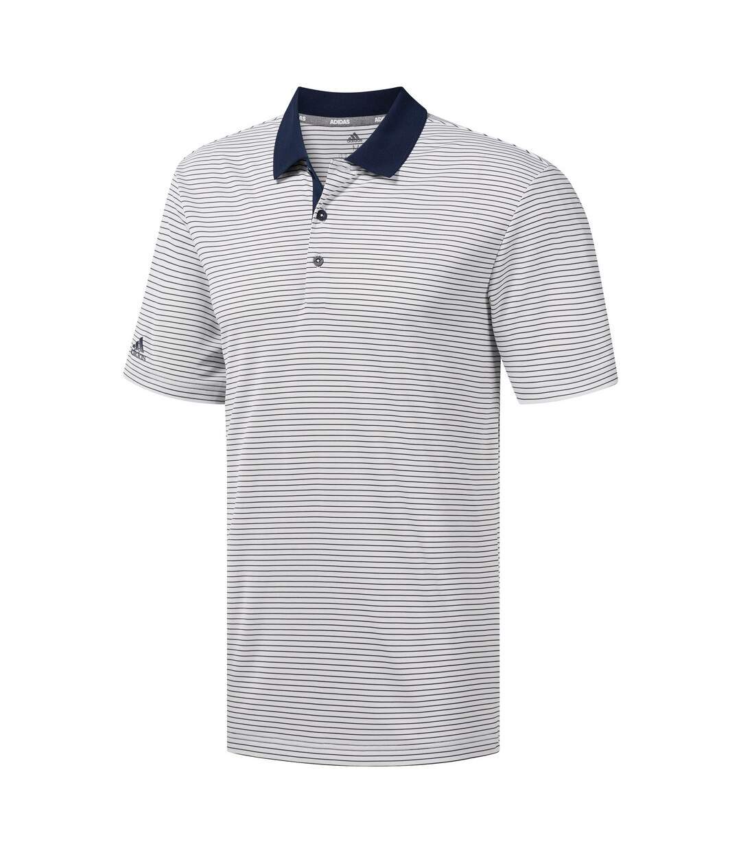 Adidas Mens 2-Color Stripe Polo (White/Navy)