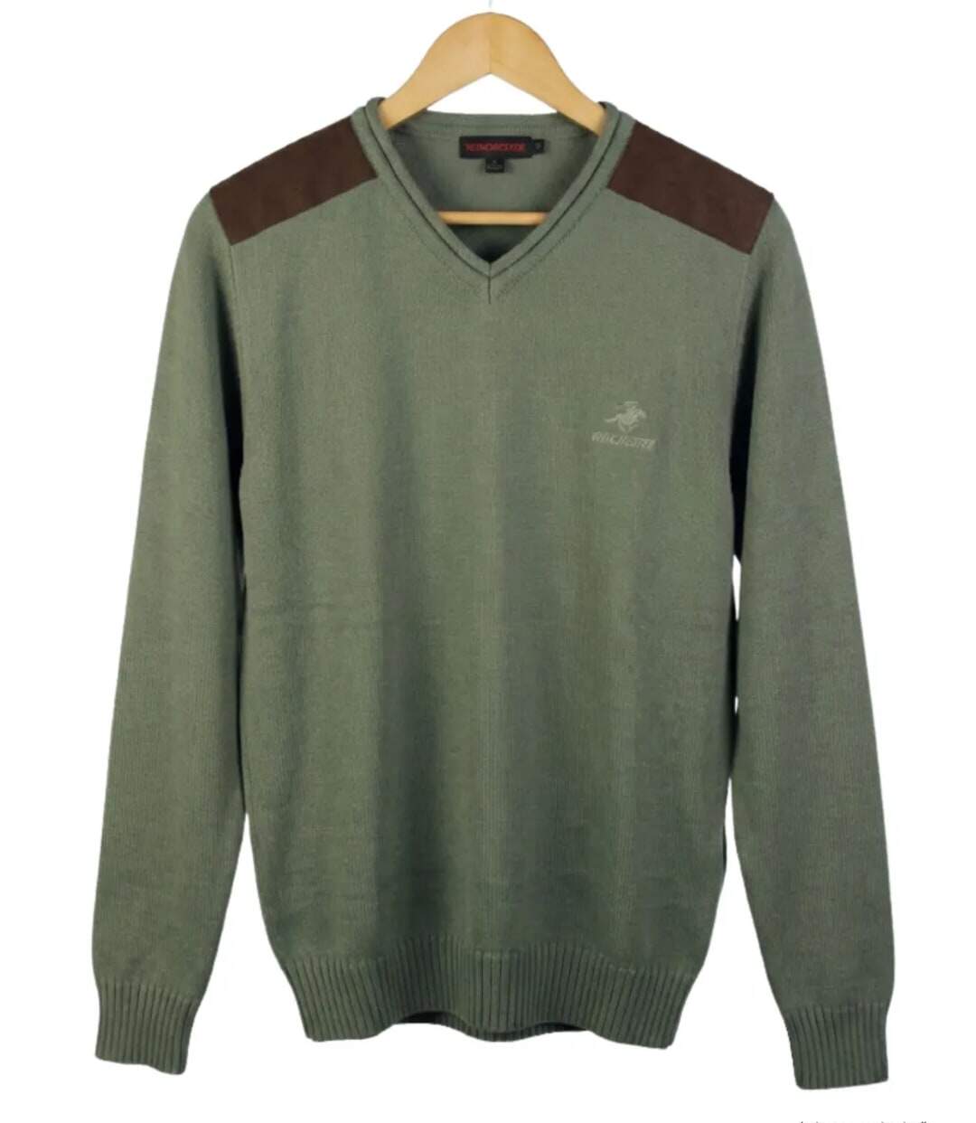 Pull Col V Homme Winchester Panel2 Vert Marine avec Renforts Suédine-5