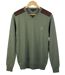 Pull Col V Homme Winchester Panel2 Vert Marine avec Renforts Suédine-5