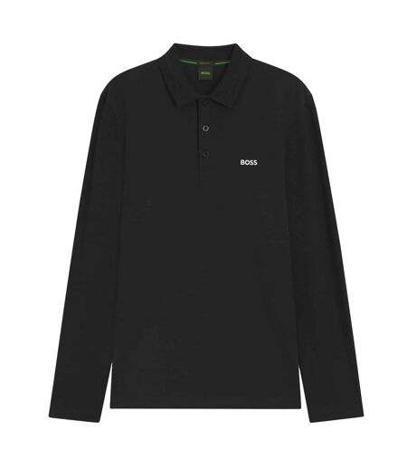 Mens Plisy Long-sleeved Polo Shirt Black Boss