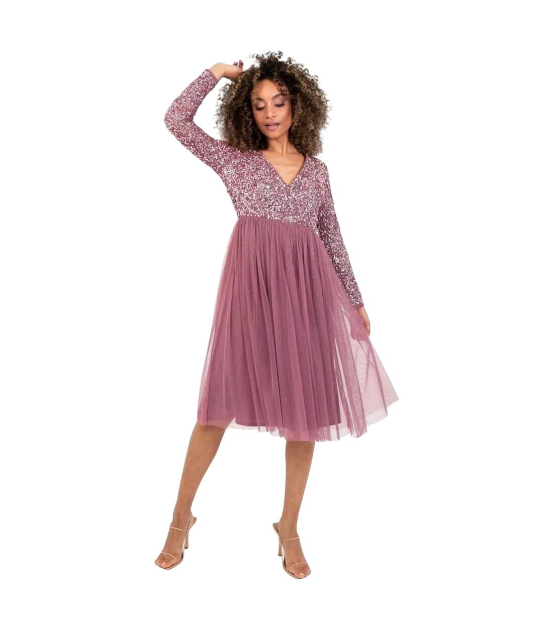 Robe Portefeuille Manches Longues Femme Rose Deluxe-1