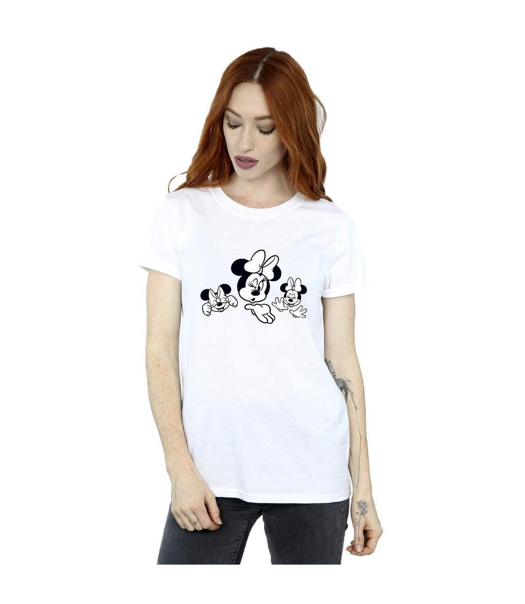 Disney Womens/Ladies Minnie Mouse Three Faces Cotton Boyfriend T-Shirt (Blanc) - UTBI38331-2
