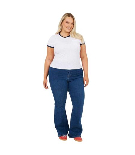 T-shirt Motif/style Détail Contrasté Femme Blanc Bleu Marine Brave Soul
