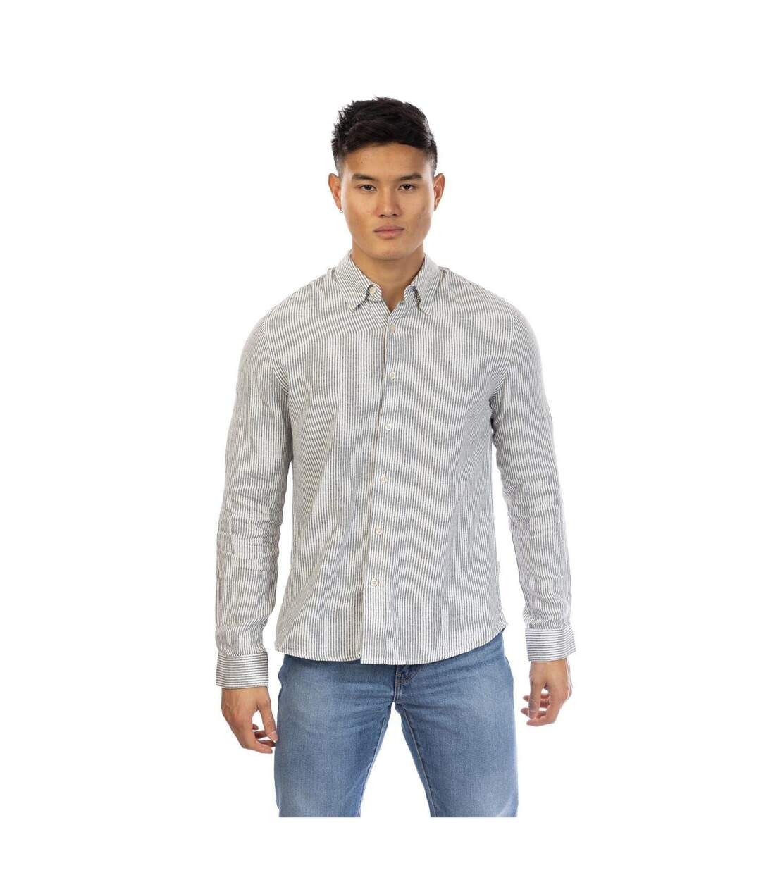 Mens Rascoe Collared Long-sleeved Button-down Shirt Black White Peter Werth-2