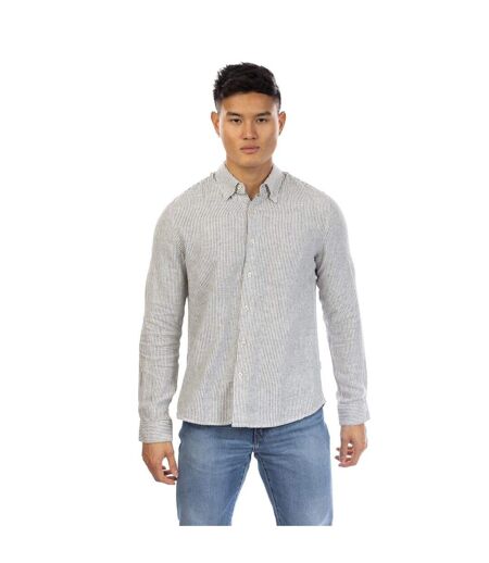 Mens Rascoe Collared Long-sleeved Button-down Shirt Black White Peter Werth