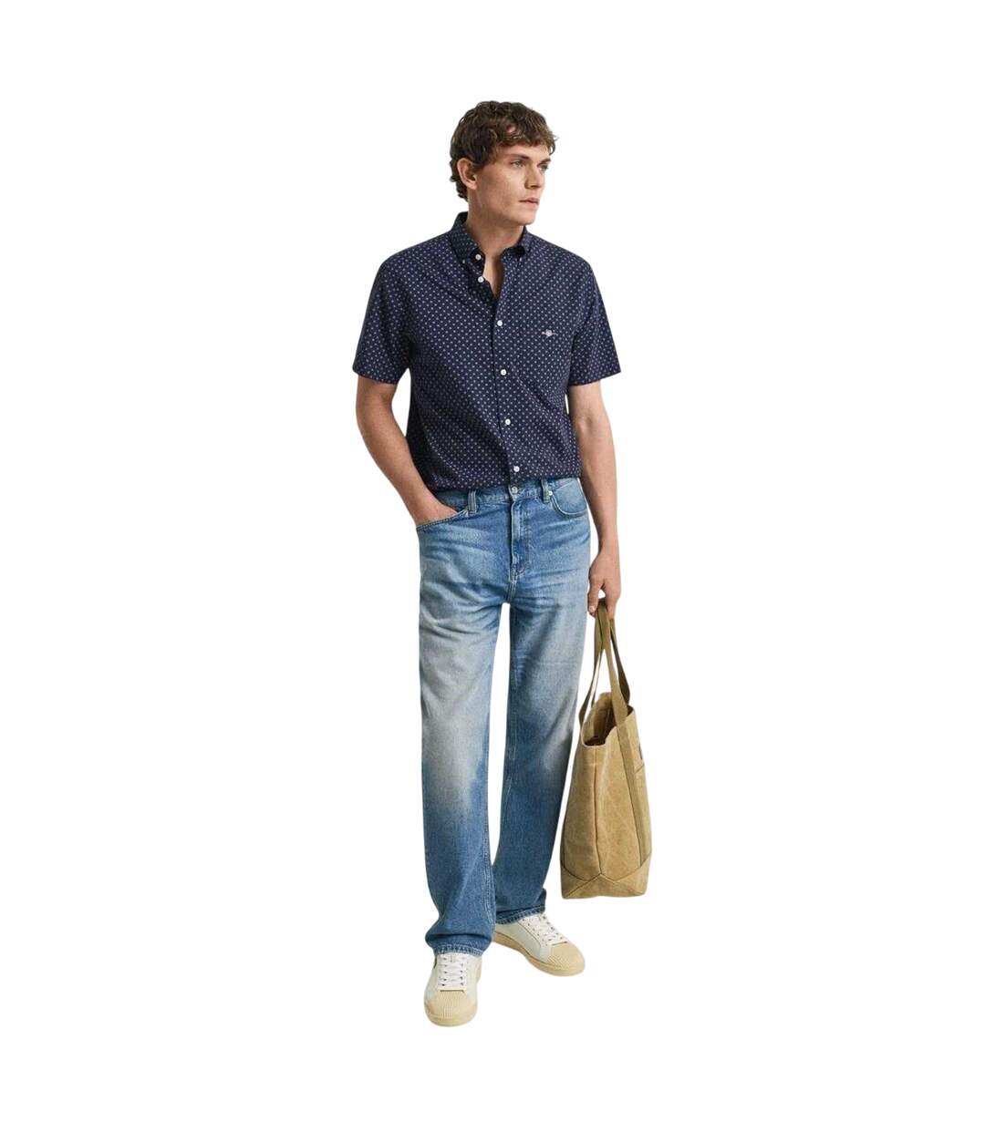 Mens Patterned Regular Shirt Evening Blue Gant-4