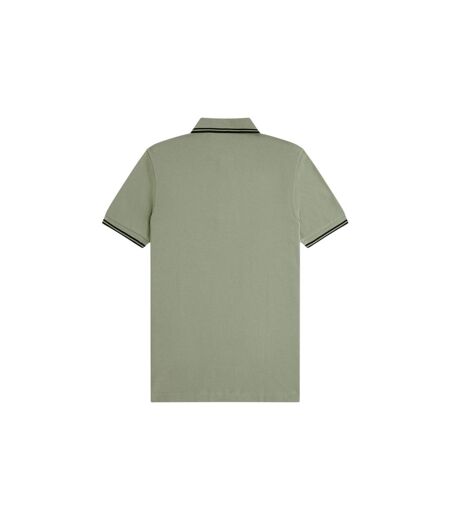 Polo Motif/style Double Pointe Homme Vert Kaki Vert Turquoise Pâle Fred Perry
