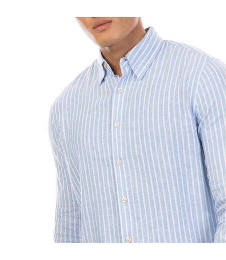 Chemise Manches Longues Motif/style Rayure Verticale Homme Bleu Blanc Peter Werth