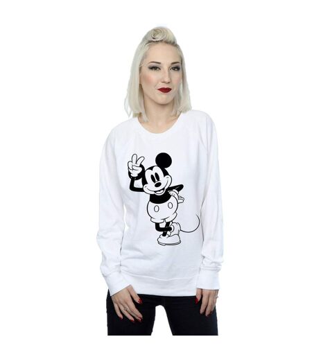 Disney Sweatshirt Womens/Ladies Mickey Mouse Peace Hand (Blanc) - UTBI28315
