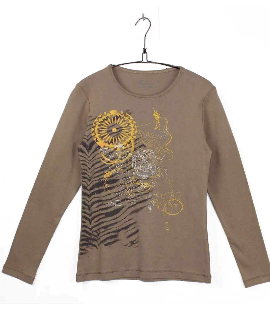 MAYFLOWER CERGY1B - Tee-shirt manches longues beige avec sérigraphie zébrée ethnique-3