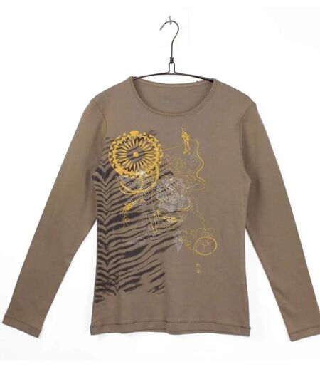 MAYFLOWER CERGY1B - Tee-shirt manches longues beige avec sérigraphie zébrée ethnique