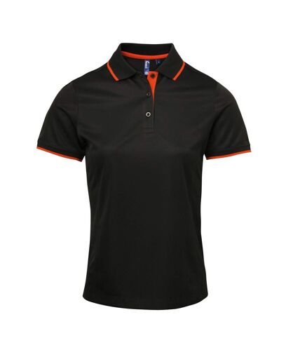 Premier Womens/Ladies Contrast Coolchecker Polo Shirt (Black/Orange) - UTRW5519