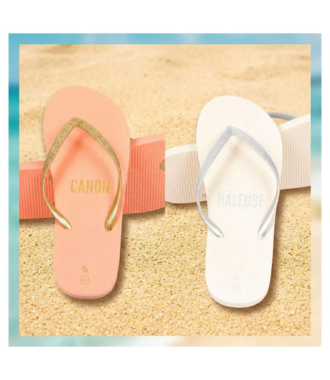 OZABI Pack 2 Paires Tongs Femme Glitter Message Humour-4