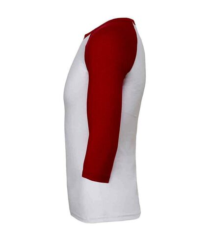 Unisex adult 3/4 sleeve baseball t-shirt white/red Canvas