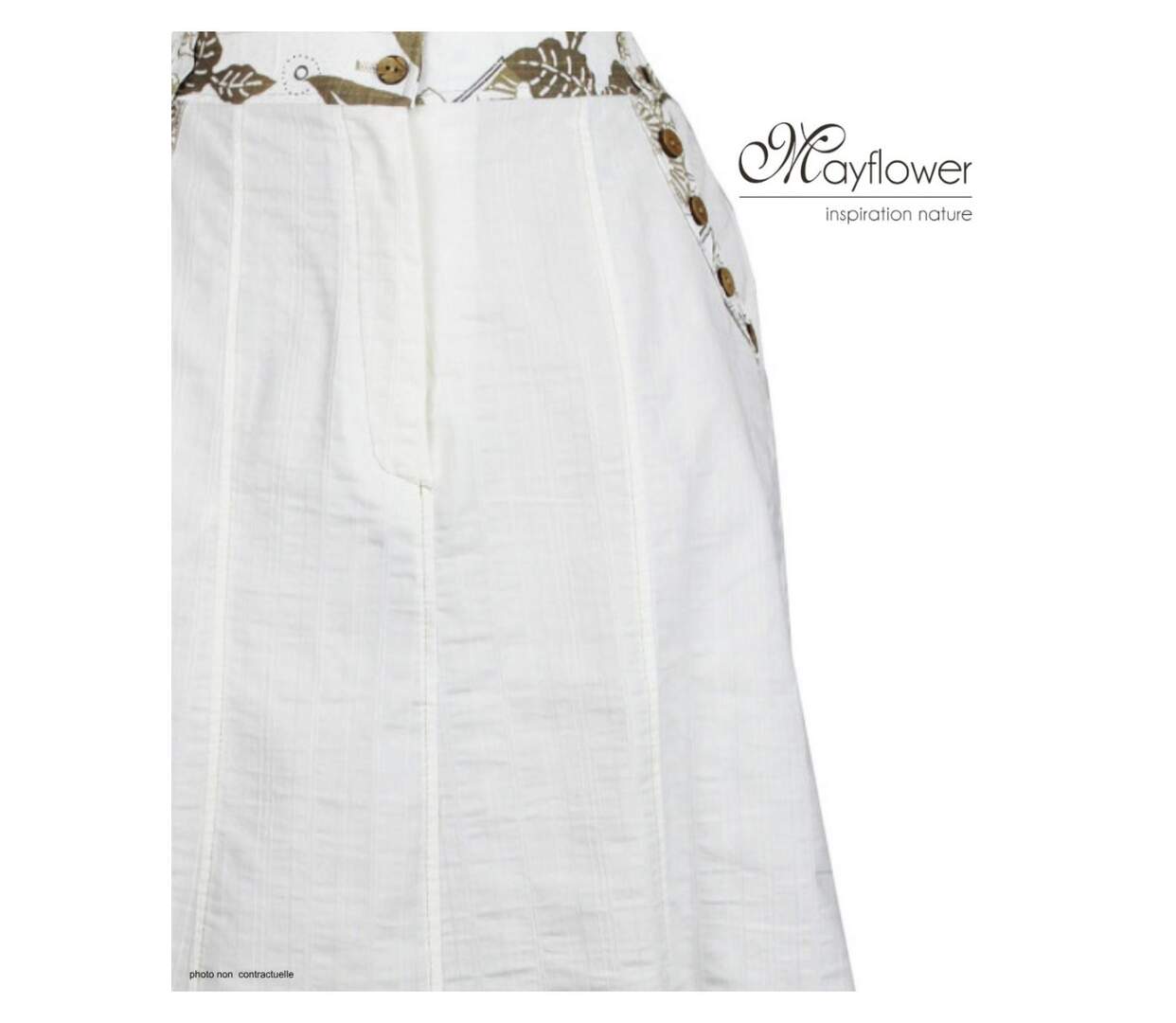 MAYFLOWER PF334 - Jupe longue ample pour femme : le charme d'un imprimé fleuri kaki et blanc-4