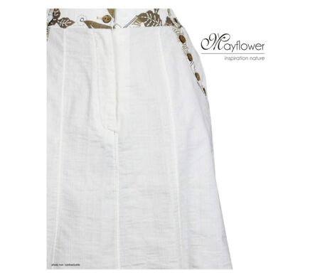 MAYFLOWER PF334 - Jupe longue ample pour femme : le charme d'un imprimé fleuri kaki et blanc