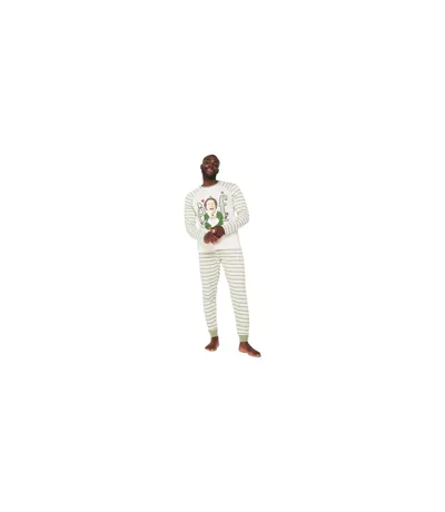 Ensemble De Pyjama Long Manches Longues Motif/style Rayé Homme Blanc Vert Elf