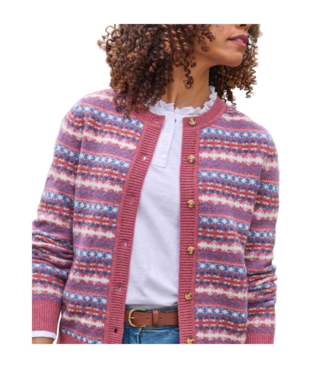 Womens/ladies Fair Isle Crew Neck Cardigan Multicoloured WoolOvers-3
