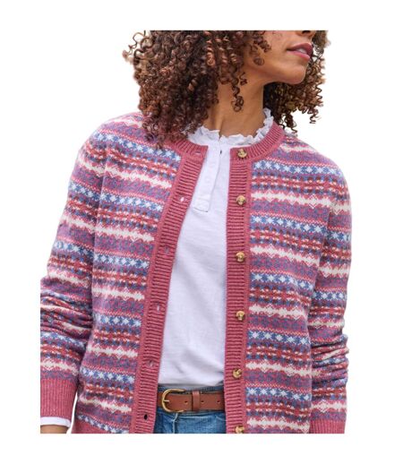 Womens/ladies Fair Isle Crew Neck Cardigan Multicoloured WoolOvers